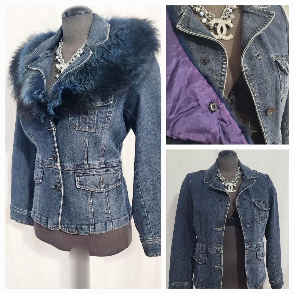 Denim Jacket with  Fur Collar - Picture 5 of 8